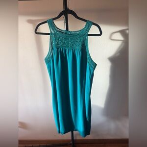 J. Jill Teal Crochet Detail Mini Dress